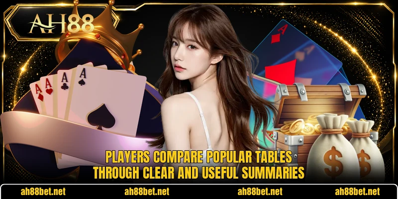 Players compare popular tables through clear and useful summaries
