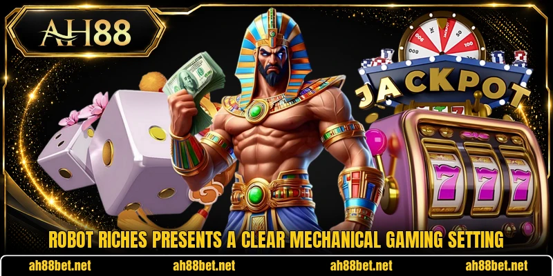 Robot Riches presents a clear mechanical gaming setting Robot Riches presents a clear mechanical gaming setting